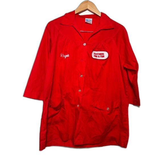 Vintage Work Shirt Feathers Fins & Fur Virginia Red Medium Unisex Masc Workwear - Picture 1 of 6